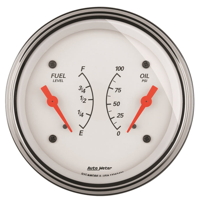 AutoMeter 1324 GAUGE; DUAL; FUEL/OILP; 3 3/8in.; 0OE-90OF/100PSI; ELEC; ARCTIC WHITE - Truck Part Superstore