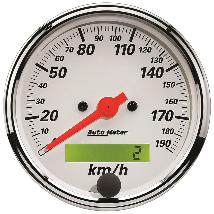 AutoMeter 1388-M GAUGE; SPEEDOMETER; 3 1/8in.; 190KM/H; ELEC. PROG. W/LCD ODO; ARCTIC WHITE - Truck Part Superstore