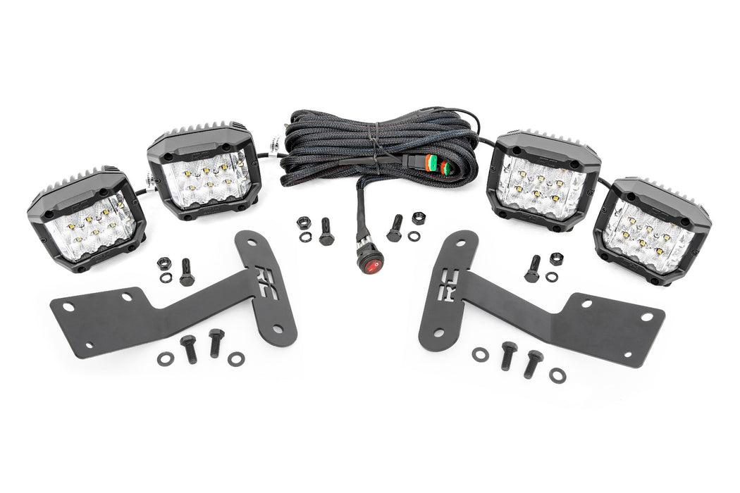 Rough Country 70839 Toyota 3-inch LED Lower Windshield Ditch Kit (14-20 Tundra 3 Inch Osram Wide Angle Series) Rough Country - Truck Part Superstore