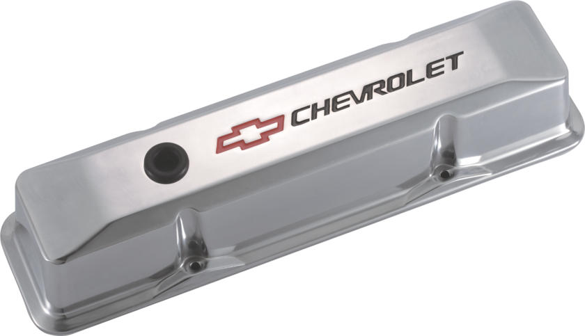 Chevrolet Performance Parts 141-108 Engine Valve Covers Tall Style Die Cast Polished with Bowtie Logo SB Chevy Recessed Black Chevrolet & Red Bowtie Logos Chevrolet Performance Parts - Truck Part Superstore