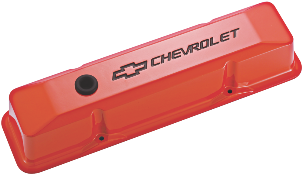 Chevrolet Performance Parts 141-118 Chevrolet & Bowtie Emblem Die-Cast Valve Covers Recessed Emblem Orange Recessed Black Chevrolet & Bowtie Logos Chevrolet Performance Parts - Truck Part Superstore