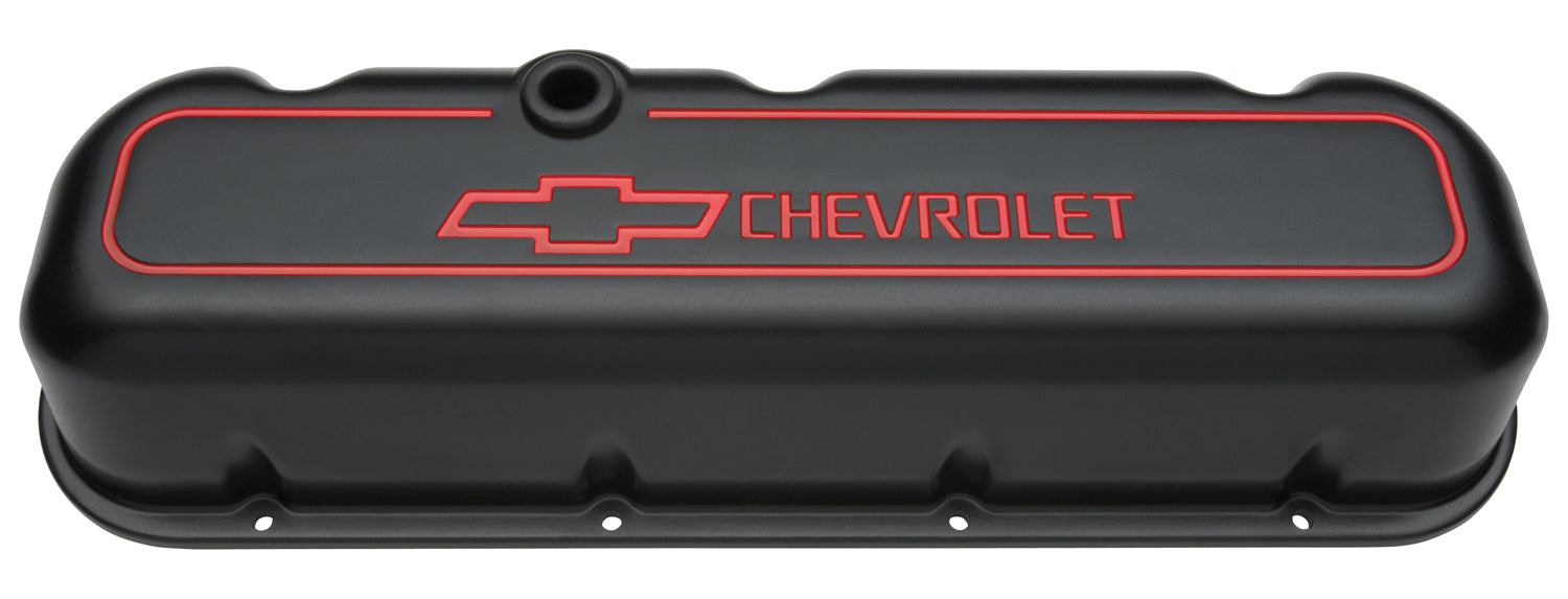 Chevrolet Performance Parts 141-141 Engine Valve Covers Tall Style Die Cast Black with Bowtie Logo BB Chevy Recessed Red Chevrolet & Bowtie Logos Chevrolet Performance Parts - Truck Part Superstore