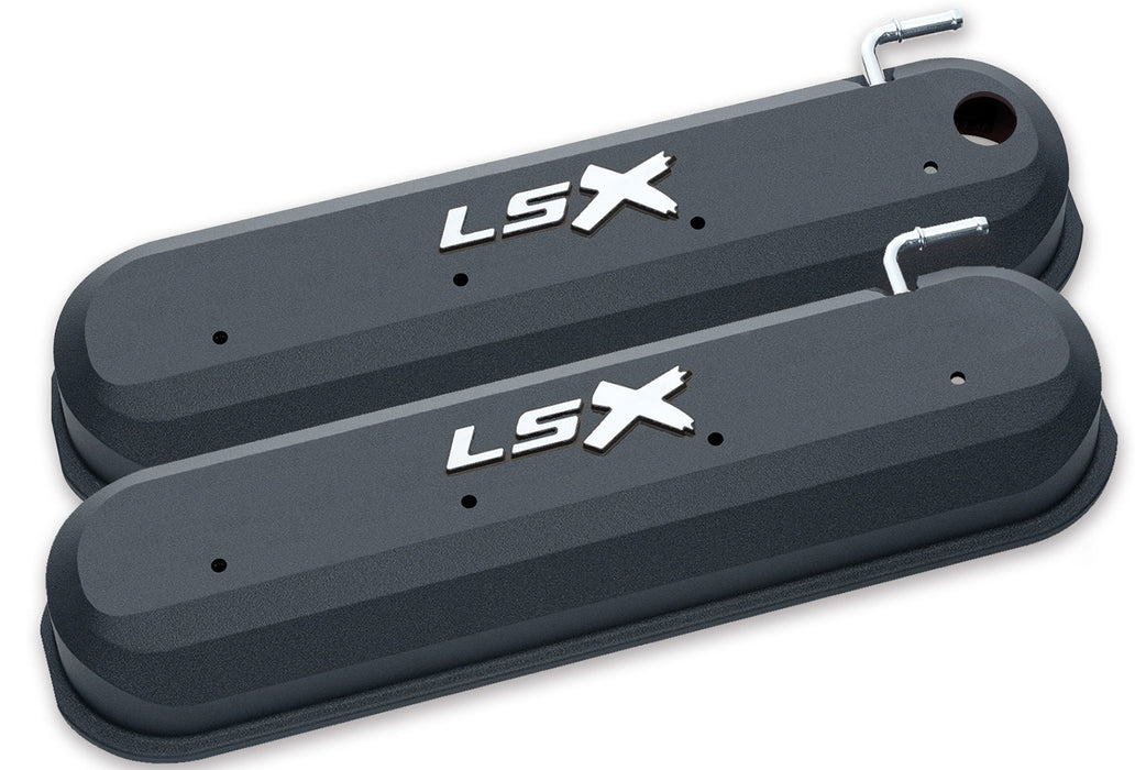 Chevrolet Performance Parts 141-256 Raised LSX Emblem Aluminum Valve Covers, Black Crinkle, LS Engines Raised & Milled LSX Logo Chevrolet Performance Parts - Truck Part Superstore