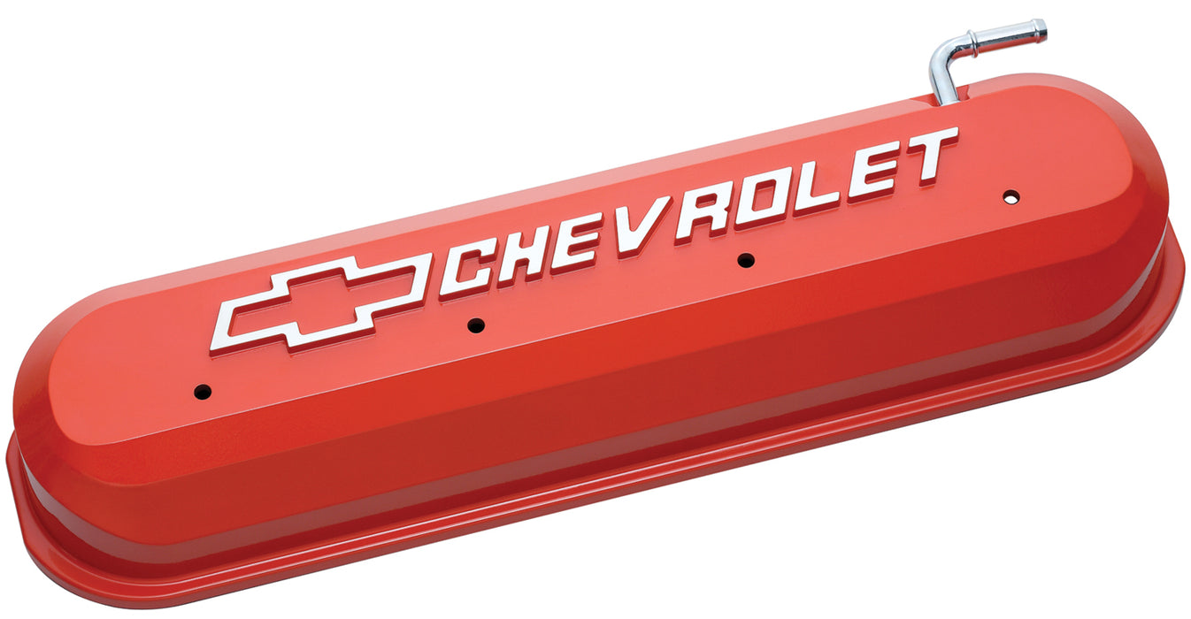 Chevrolet Performance Parts 141-261 Engine Valve Covers Tall Style Die Cast Orange with Bowtie Logo LS Engines Raised & Milled Chevrolet & Bowtie Logos Chevrolet Performance Parts - Truck Part Superstore
