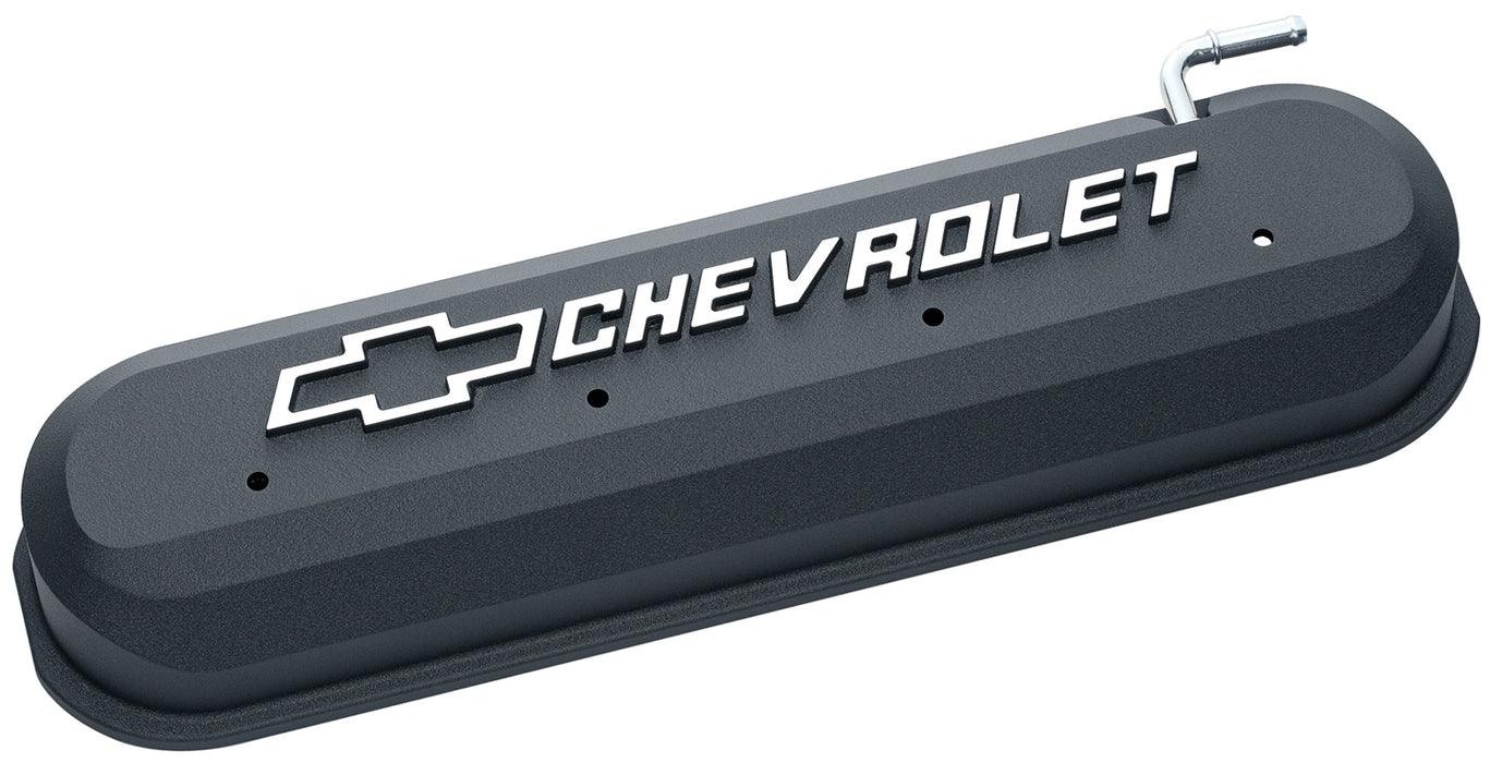 Chevrolet Performance Parts 141-262 Engine Valve Covers Slant Edge Style Die Cast Black w/Bowtie Logo LS Engines Raised & Milled Chevrolet & Bowtie Logos Chevrolet Performance Parts - Truck Part Superstore