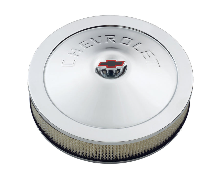 Chevrolet Performance Parts 141-302 Engine Air Cleaner Kit 14 Inch Diameter Chrome Chevy Lettering with Bowtie Nut Chevrolet Performance Parts - Truck Part Superstore