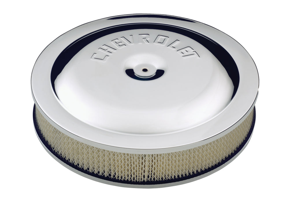 Chevrolet Performance Parts 141-307 Air Cleaner Kit Chrome Embossed Chevy Logo 14 Inch Diameter W/Center Nut Chevrolet Performance Parts - Truck Part Superstore