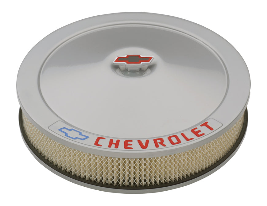 Chevrolet Performance Parts 141-362 Engine Air Cleaner Kit 14 Inch Diameter Metallic Gray Chevy Lettering W/ Bowtie Nut Chevrolet Performance Parts - Truck Part Superstore