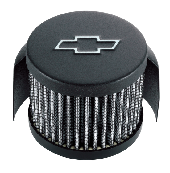 Chevrolet Performance Parts 141-613 Engine Valve Cover Breather Chevy Logo Push-In Style w/Hood Black Crinkle Chevrolet Performance Parts - Truck Part Superstore