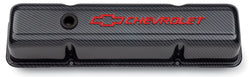 Chevrolet Performance Parts 141-712 Engine Valve Covers Stamped Steel Tall Carbon w/ Bowtie Logo Fits SB Chevy Embossed Red Chevrolet & Bowtie Logos Chevrolet Performance Parts - Truck Part Superstore