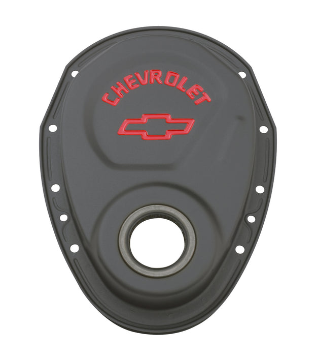 Chevrolet Performance Parts 141-753 Timing Chain Cover Black Steel With Chevy and Bowtie Logo For SB Chevy 69-91 Chevrolet Performance Parts - Truck Part Superstore