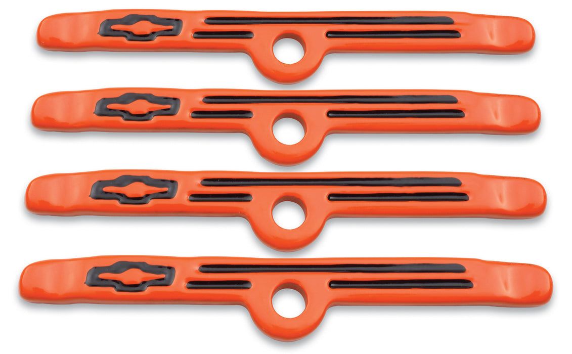 Chevrolet Performance Parts 141-782 Engine Valve Cover Holdown Clamps Orange with Black Bowtie Logo SB Chevy 4 Pc Black Lines & Bowties Chevrolet Performance Parts - Truck Part Superstore
