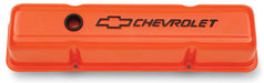 Chevrolet Performance Parts 141-784 Engine Valve Covers Stamped Steel Tall Orange w/ Bowtie Logo Fits SB Chevy Black Chevrolet & Bowtie Logos Chevrolet Performance Parts - Truck Part Superstore