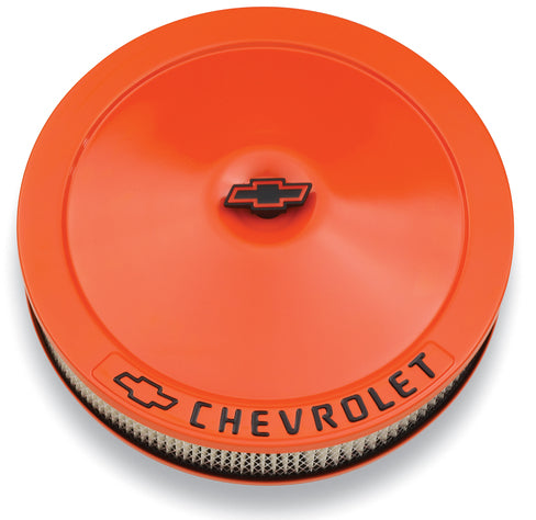 Chevrolet Performance Parts 141-785 Engine Air Cleaner Kit 14 Inch Diameter Orange Chevy Black Lettering W/Bowtie Logo Chevrolet Performance Parts - Truck Part Superstore