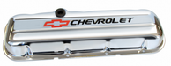 Chevrolet Performance Parts 141-812 Engine Valve Covers Stamped Steel Short Chrome w/ Bowtie Logo Fits BB Chevy Embossed Black Chevrolet & Red Bowtie Logos Chevrolet Performance Parts - Truck Part Superstore