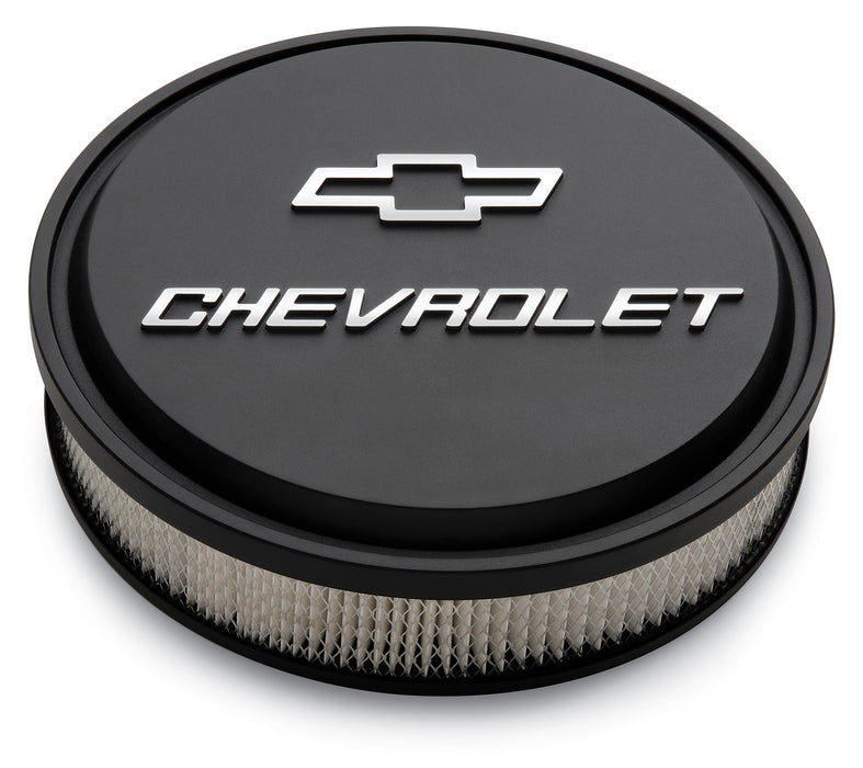 Chevrolet Performance Parts 141-830 14 Inch Air Cleaner Kit Alunimum Black Crinkle Raised Chevy and Bowtie Emblems Chevrolet Performance Parts - Truck Part Superstore
