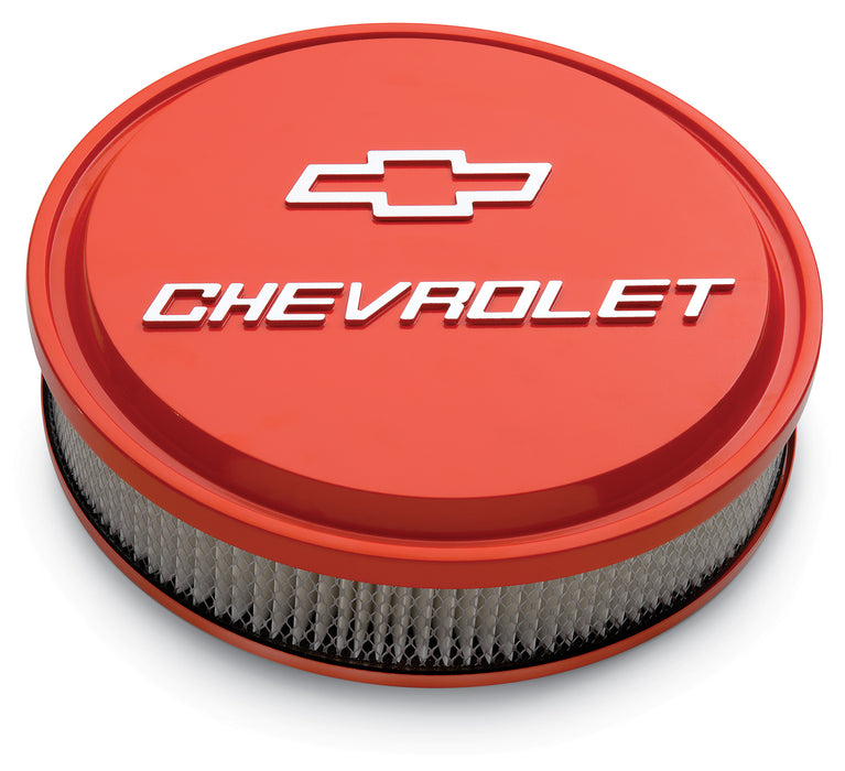 Chevrolet Performance Parts 141-831 14 Inch Air Cleaner Kit Alunimum Chevy Orange Raised Chevy and Bowtie Emblems Chevrolet Performance Parts - Truck Part Superstore