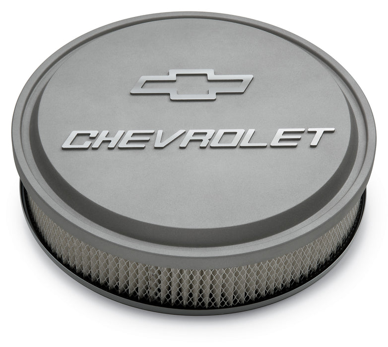 Chevrolet Performance Parts 141-832 14 Inch Air Cleaner Kit Alunimum Gray Crinkle Raised Chevy and Bowtie Emblems Chevrolet Performance Parts - Truck Part Superstore