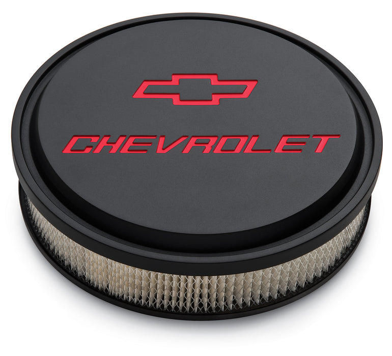 Chevrolet Performance Parts 141-834 14 Inch Air Cleaner Kit Alunimum Black Crinkle Recessed Chevy and Bowtie Emblems Chevrolet Performance Parts - Truck Part Superstore