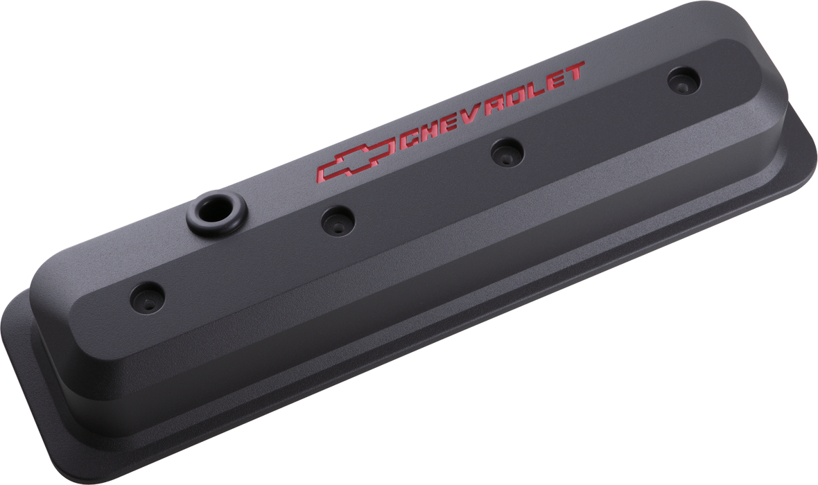 Chevrolet Performance Parts 141-845 Valve Covers SBC 87-Pres LS Ctr Bolt Tall Alum Black Crinkle Rec Emblems Recessed Red Chevrolet & Bowtie Logos Chevrolet Performance Parts - Truck Part Superstore