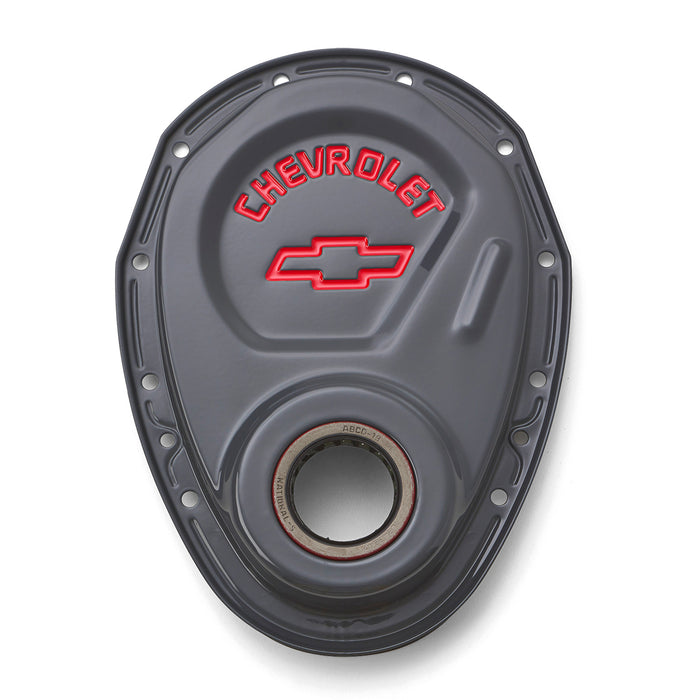 Chevrolet Performance Parts 141-883 Timing Chain Cover Shark Gray Steel With Chevrolet Bowtie Logo 1969-1991 Small Block Chevrolet Proform - Truck Part Superstore