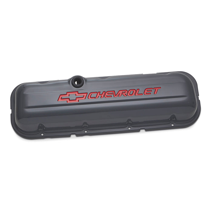 Proform 141-889 Engine Valve Covers; Stamped Steel; Stock; Shark Gray; w/ Bowtie Logo; BB Chevy - Truck Part Superstore