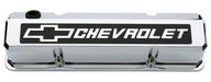 Chevrolet Performance Parts 141-922 Valve Covers Slant Edge Tall Die Cast Chrome w/Raised Bowtie Logo SB Chevy Raised Chevrolet & Bowtie Logos Chevrolet Performance Parts - Truck Part Superstore