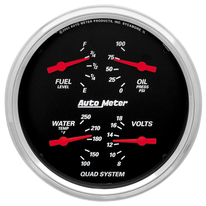 AutoMeter 1410 5in. QUAD GAUGE; 100 PSI/100-250 deg.F/8-18V/240-33 O; DESIGNER BLACK - Truck Part Superstore