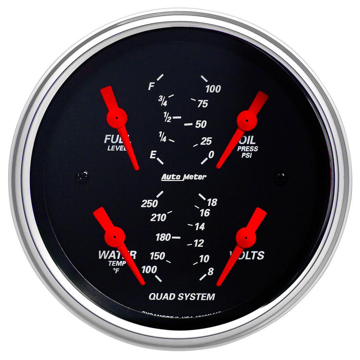 AutoMeter 1412 3-3/8in. QUAD GAUGE; 100 PSI/100-250 deg.F/8-18V/240-33 O; DESIGNER BLACK - Truck Part Superstore