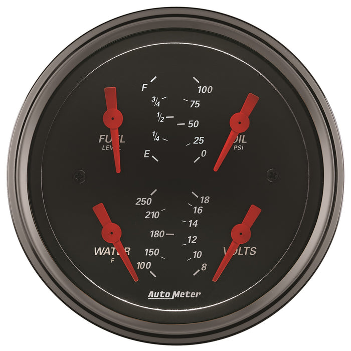 AutoMeter 1414 3-3/8in. QUAD GAUGE; 100 PSI/100-250 deg.F/8-18V/0-90 O; DESIGNER BLACK - Truck Part Superstore