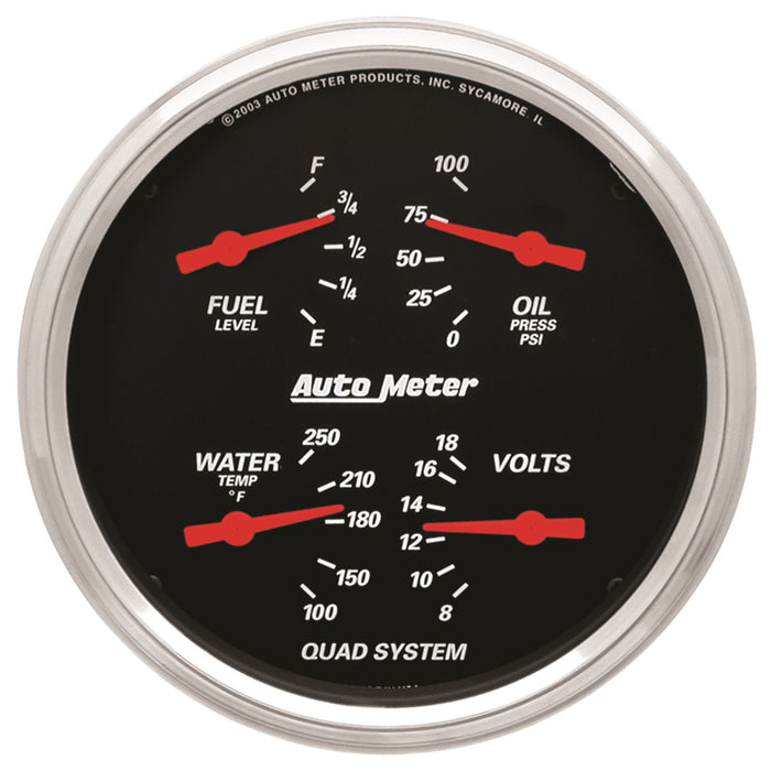 AutoMeter 1419 5in. QUAD GAUGE; 100 PSI/100-250 deg.F/8-18V/0-90 O; DESIGNER BLACK - Truck Part Superstore