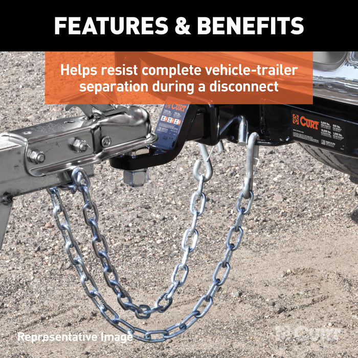 CURT 80313 27in. Safety Chain with 1 Snap Hook (5;000 lbs; Clear Zinc) - Truck Part Superstore