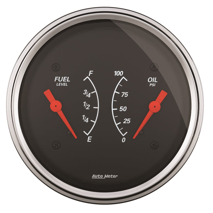 AutoMeter 1434 GAUGE; DUAL; FUEL/OILP; 3 3/8in.; 0OE-90OF/100PSI; ELEC; DESIGNER BLACK - Truck Part Superstore