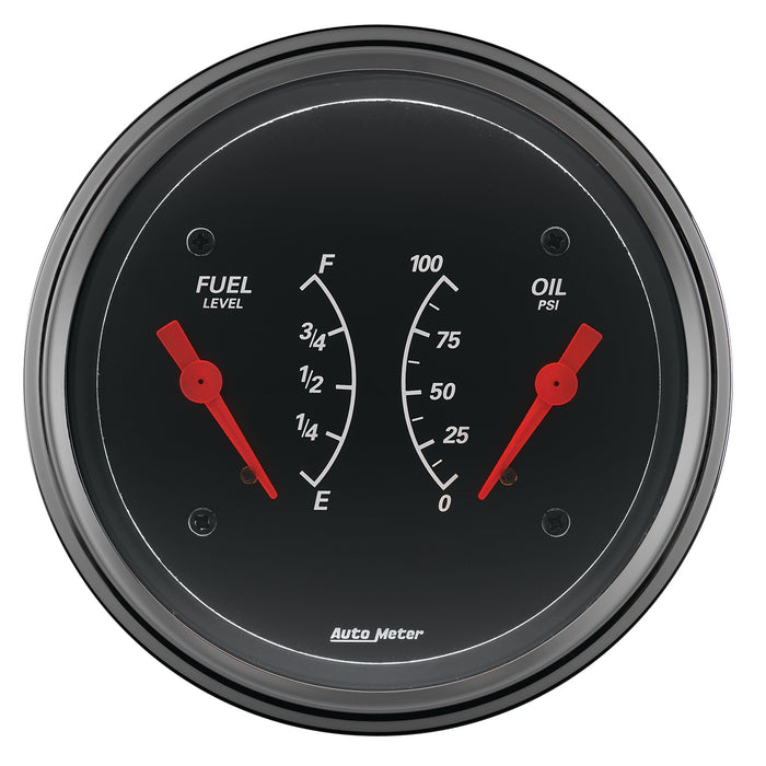 AutoMeter 1434 GAUGE; DUAL; FUEL/OILP; 3 3/8in.; 0OE-90OF/100PSI; ELEC; DESIGNER BLACK - Truck Part Superstore