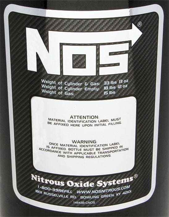 NOS/Nitrous Oxide System 14750BNOS Nitrous Bottle; Black Finish; 15 lb.; 27 in. x 7 in.; Hi-Flow Valve; - Truck Part Superstore