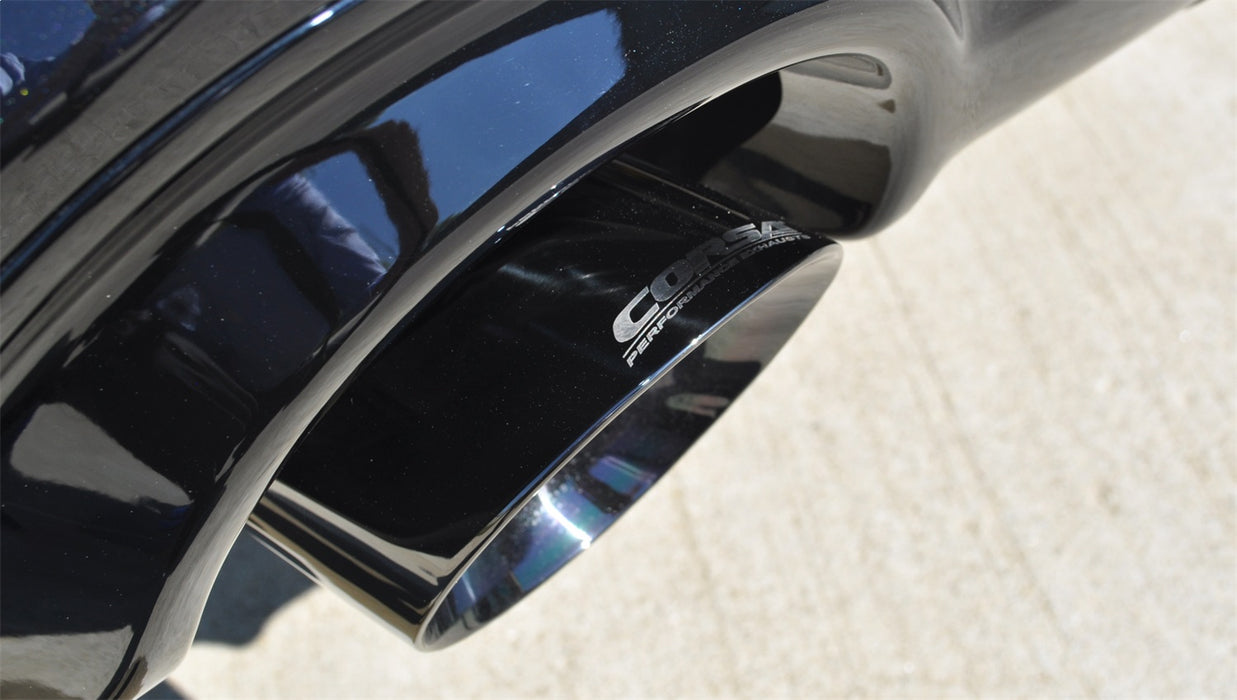 Corsa Performance 14980BLK 2.5in. Cat-Back Dual Rear Exit with Single 4.5in. Black PVD Pro-Series Tips - Truck Part Superstore