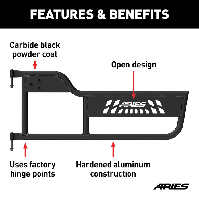 ARIES 1500100 ARIES 1500100 Black Aluminum Jeep Wrangler TJ Tube Half Doors - Truck Part Superstore