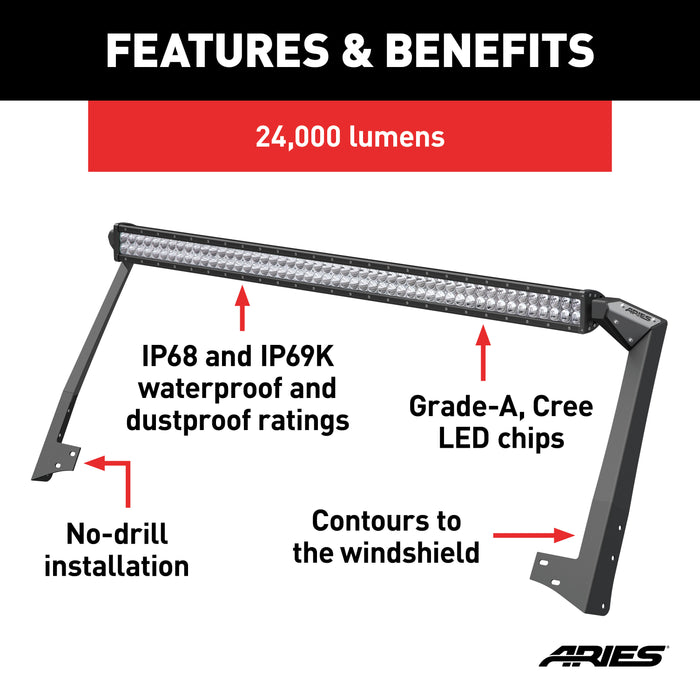 ARIES 1501301 Jeep JK Roof Light and Brackets - Truck Part Superstore