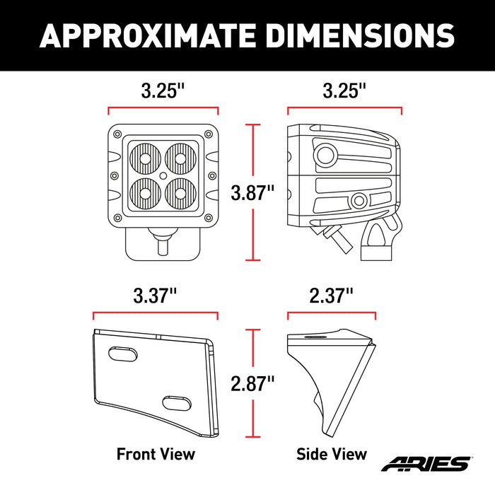 ARIES 1501304 Jeep JK Windshield Lights and Brackets - Truck Part Superstore