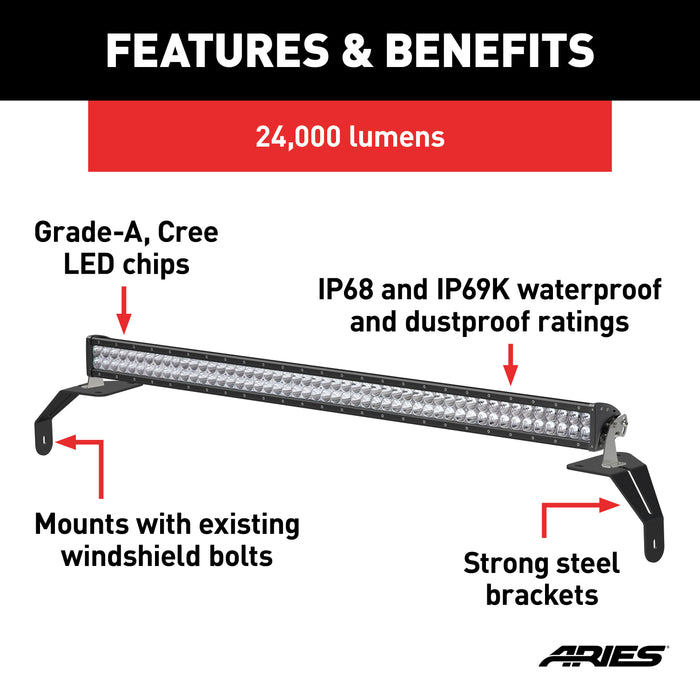 ARIES 1501306 Jeep Wrangler JL; Gladiator Windshield Light Bar and Brackets - Truck Part Superstore