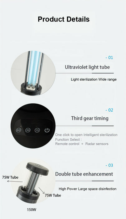 Oracle Lighting 150W-UV-C 150W UV-C Automatic Telescoping Mobile Room Disinfection Device Ozone Sanitizer - Truck Part Superstore