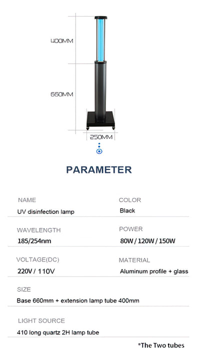 Oracle Lighting 150W-UV-C 150W UV-C Automatic Telescoping Mobile Room Disinfection Device Ozone Sanitizer - Truck Part Superstore