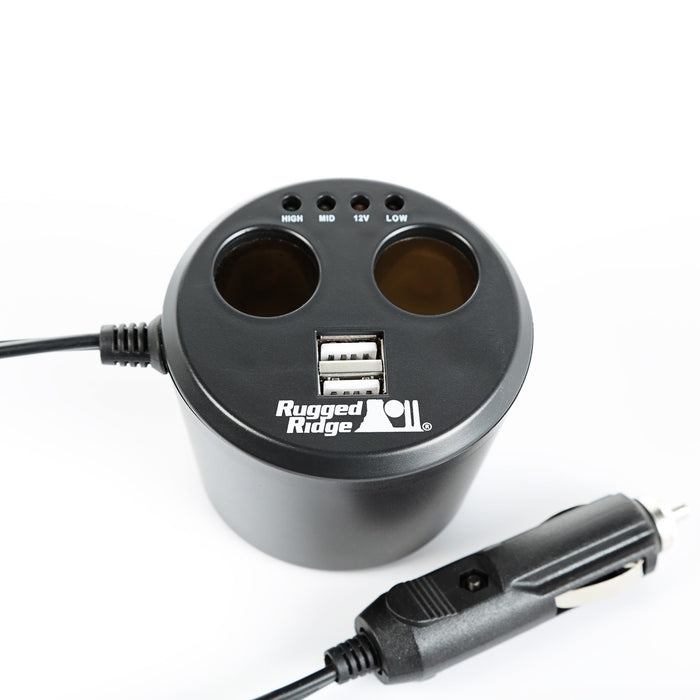Rugged Ridge 15101.03 Power Cup; Incl. 2 USB Ports; 2 Accessory Ports; - Truck Part Superstore