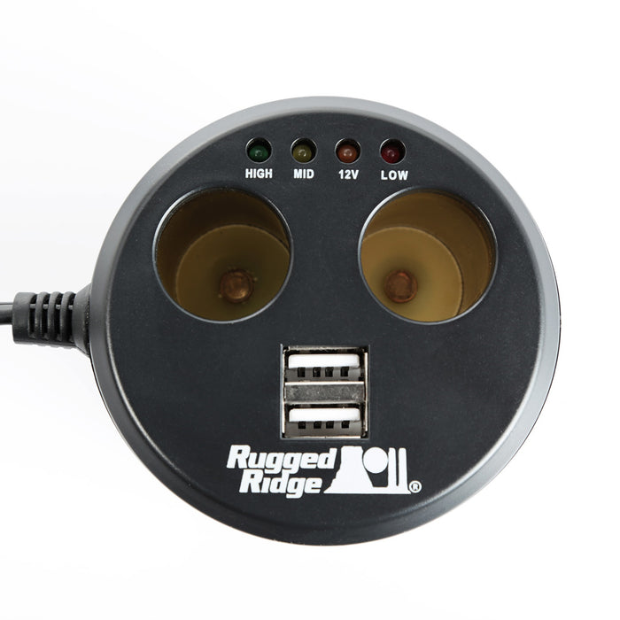 Rugged Ridge 15101.03 Power Cup; Incl. 2 USB Ports; 2 Accessory Ports; - Truck Part Superstore
