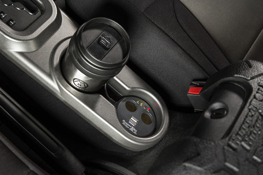 Rugged Ridge 15101.03 Power Cup; Incl. 2 USB Ports; 2 Accessory Ports; - Truck Part Superstore