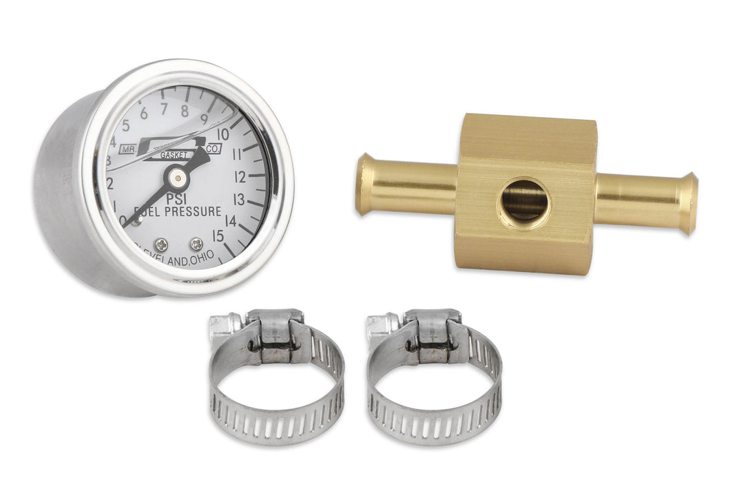 Mr Gasket 1564 Fuel Pressure Gauge; 1.5 in. Dia.; 0-15 lbs; w/3/8 in. Fuel Line Adapter; - Truck Part Superstore