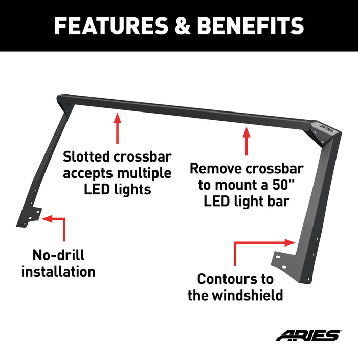 ARIES 15914 Jeep JK Roof Light Mounting Brackets/Crossbar - Truck Part Superstore