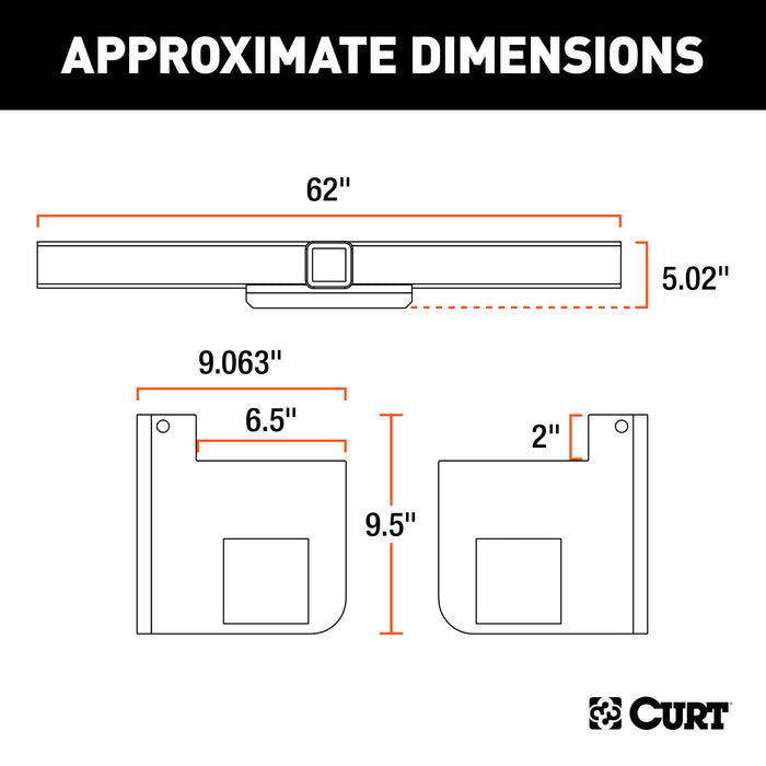 CURT 15925 Universal Weld-On Trailer Hitch; 2-1/2in. Receiver (Up to 62in. Frames; 9in. Dro - Truck Part Superstore