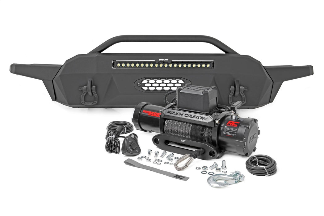 Rough Country 10728 Front Bumper Hybrid with 9500 Lb Pro Series Winch Synthetic Rope and 20 Inch DRL LED Light Bar 16-22 Toyota Tacoma Rough Country - Truck Part Superstore