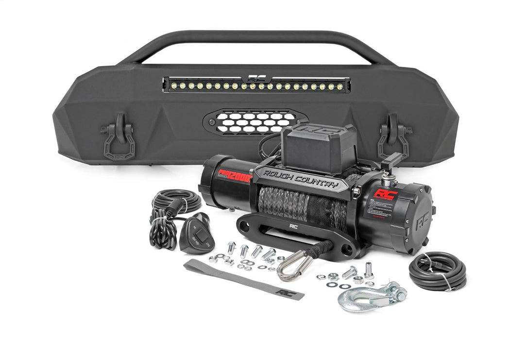 Rough Country 10721 Front Bumper Hybrid with 12000-Lb Pro Series Winch and 20 LED Light Bar 16-22 Toyota Tacoma 4WD Rough Country - Truck Part Superstore
